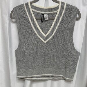 Divided Gray and White V-Neck Sweater Vest
